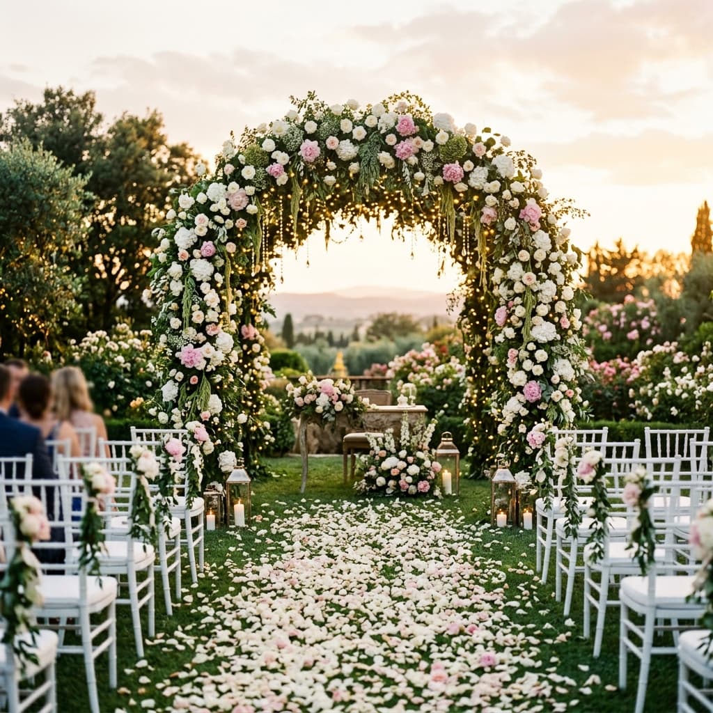 Dreamy outdoor wedding ceremony setup